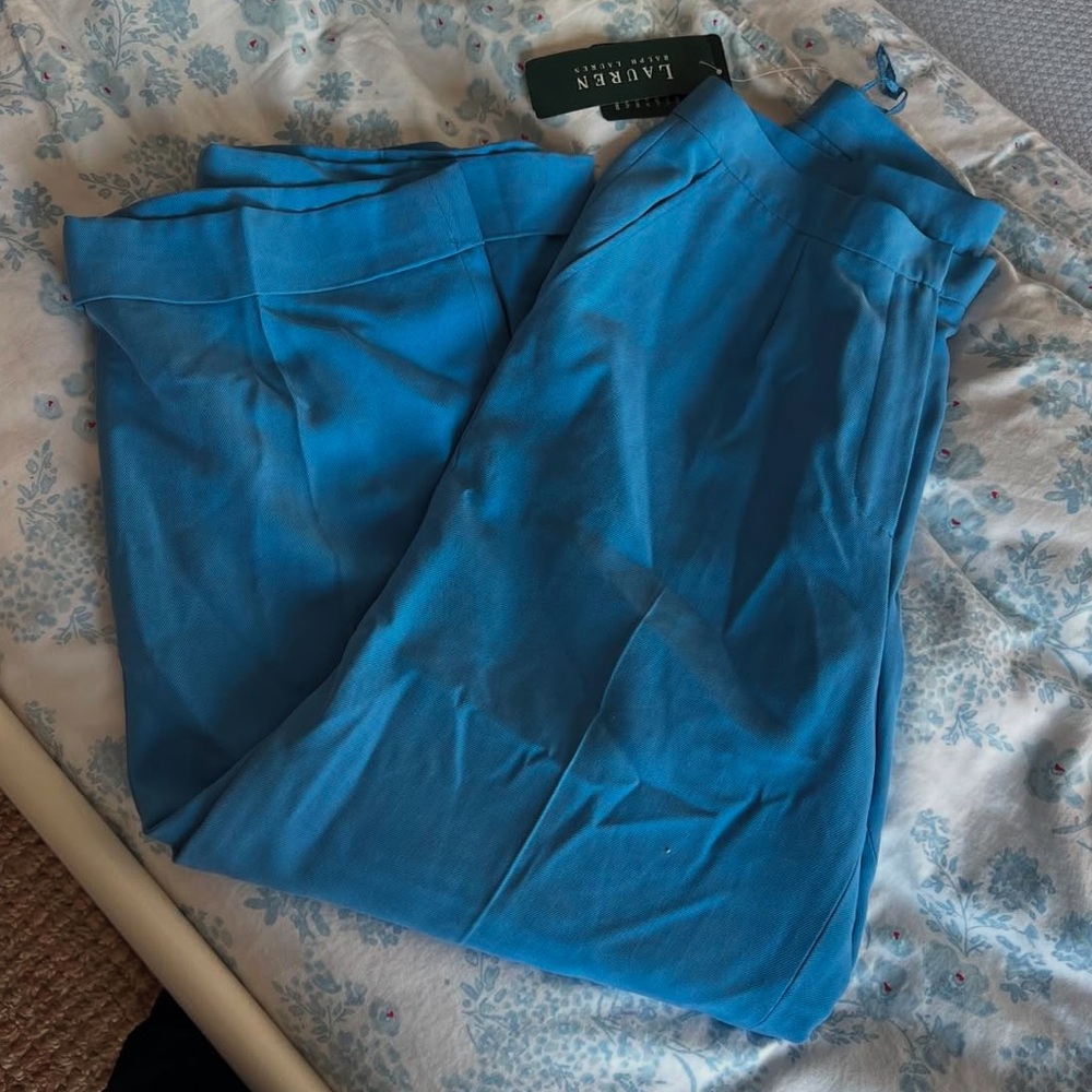Ralph Laure. Aqua Blue Suede Silk Trousers